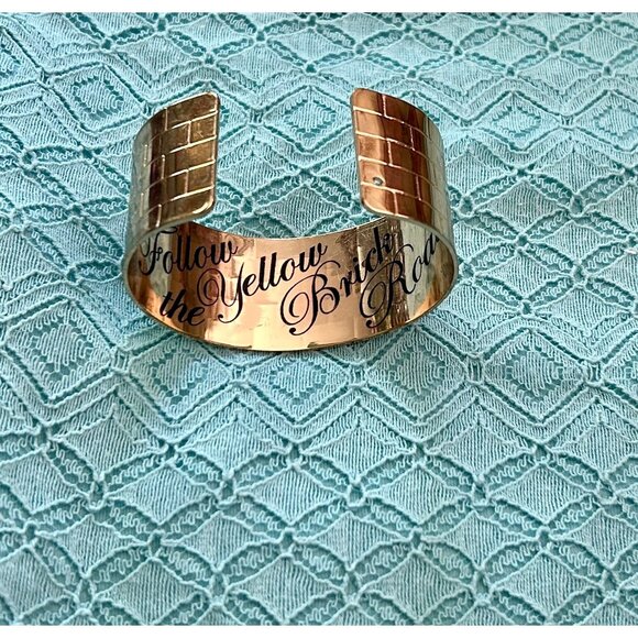 Follow The Yellow Brick Road Gold Tone Brick Design Cuff Bracelet - Picture 6 of 11